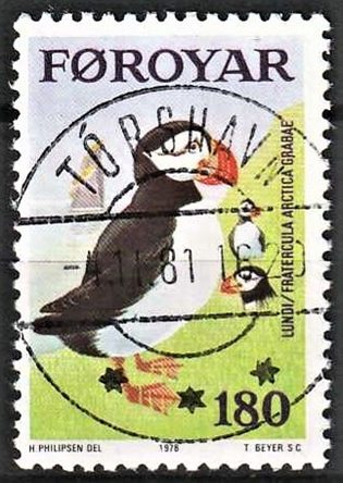 FRIMÆRKER FÆRØERNE | 1978 | AFA 31 | Færøske fugle - 180 øre flerfarvet - Lux Stemplet